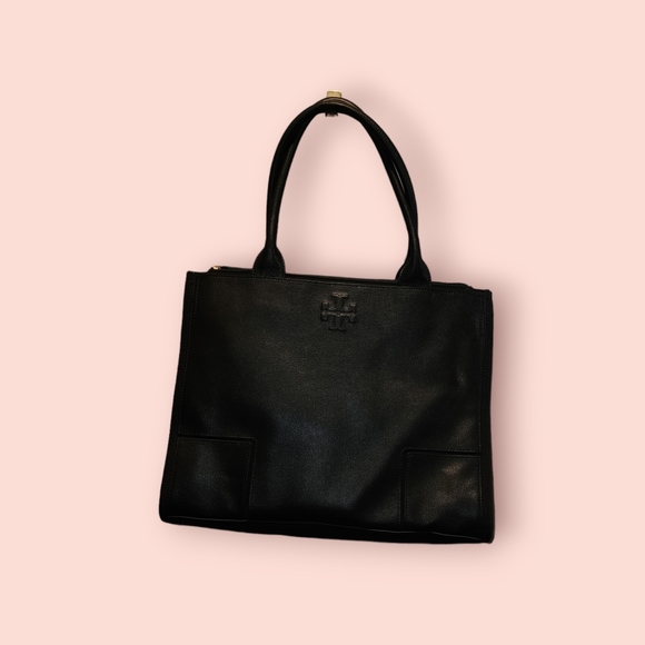 Tory Burch Ella Pebble Leather and Canvas Tote Large Shoulder Everyday Luxury - Picture 1 of 10